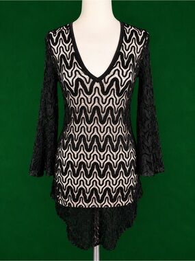 Black Lace Mini Dress with V-Neck
